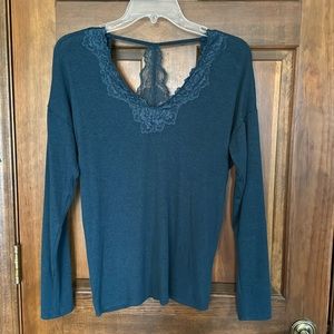 NWOT Teal Blue Sweater Lace Racerback, XS